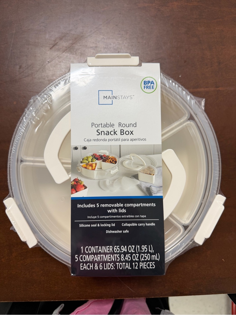 Mainstays Cream Portable Round Snack Box with Removable Compartments